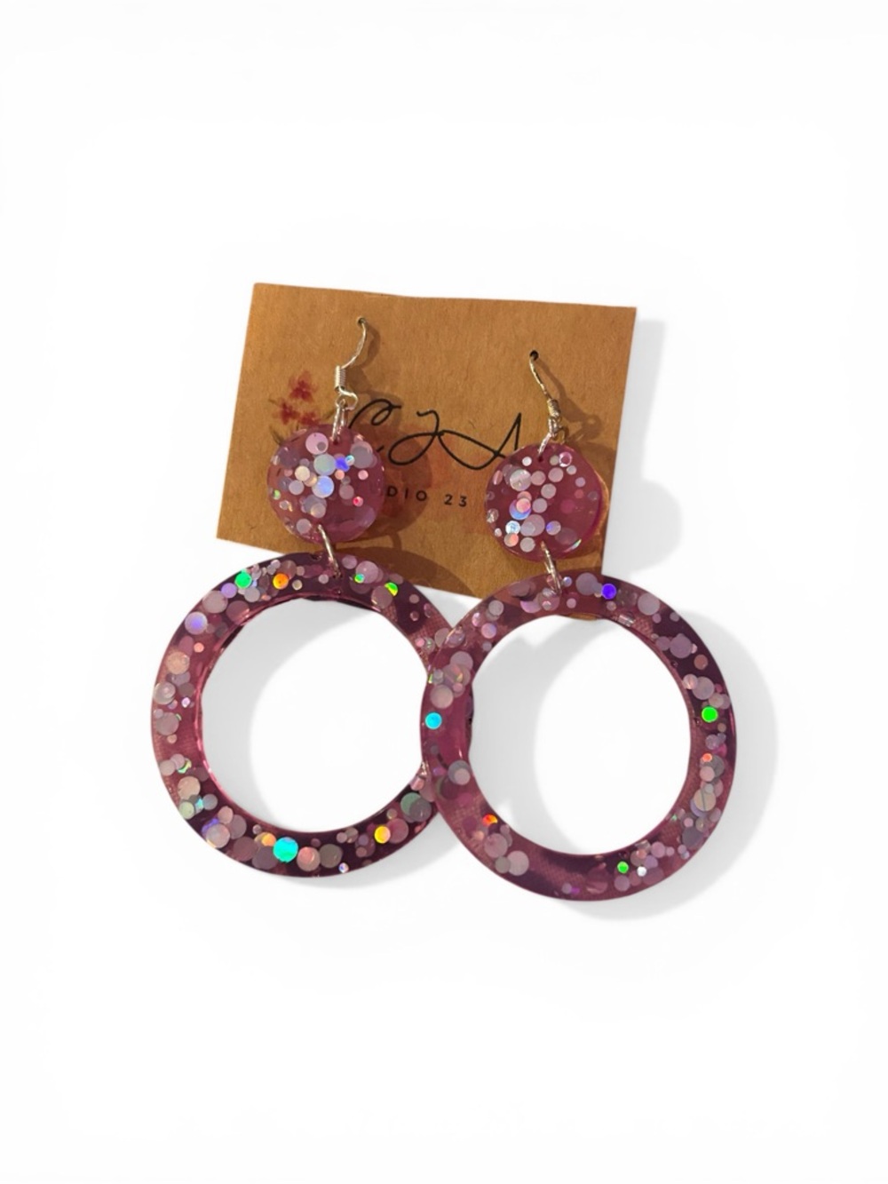 Pink Glitter Hoop Drop Earrings